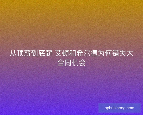 从顶薪到底薪 艾顿和希尔德为何错失大合同机会